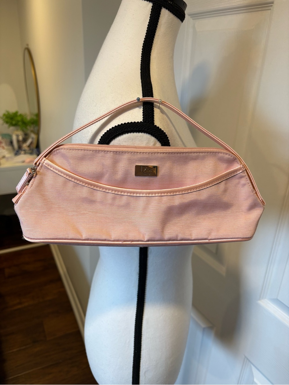 Dior Beauty Pink Satin Cosmetic Bag Makeup Pouch Wristlet Travel Case